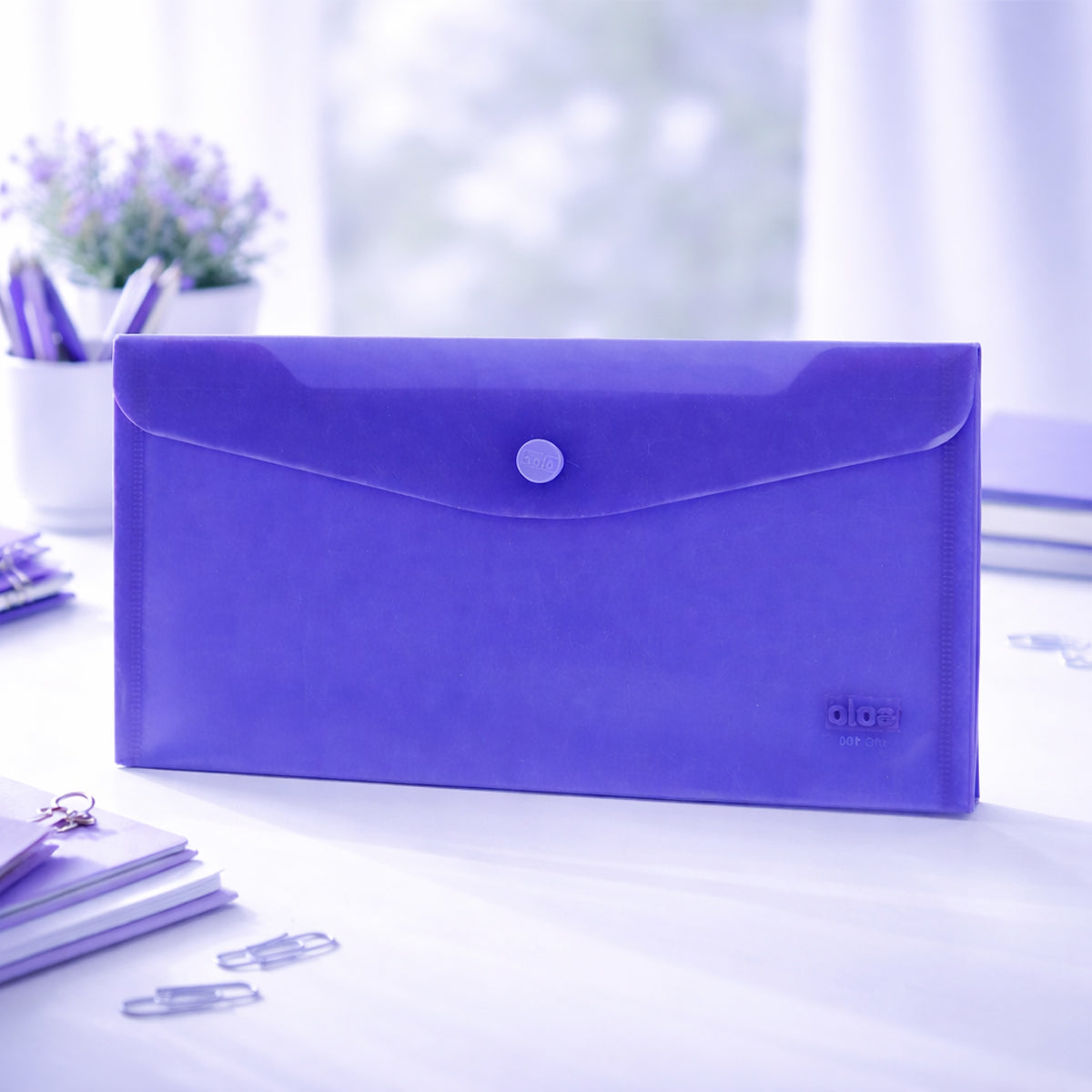 Solo MC100 Transparent Purple Button Bag – Cheque Size Set of 8
