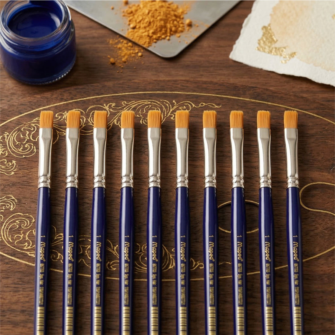 Maped Paint Brush Set - 10 Synthetic Flat Brushes, Size 1