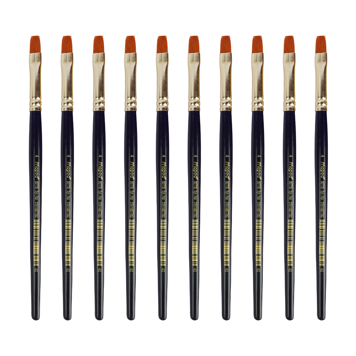 Maped Paint Brush Set - 10 Synthetic Flat Brushes, Size 4