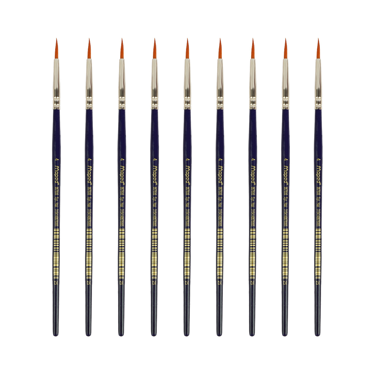 Maped Paint Brush Set - 9 Synthetic Round Brushes, Size 4