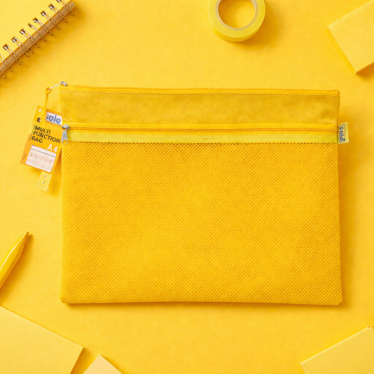 Solo MFA42 A4 Yellow Multi‑Function Bag – Document & Stationery Organizer