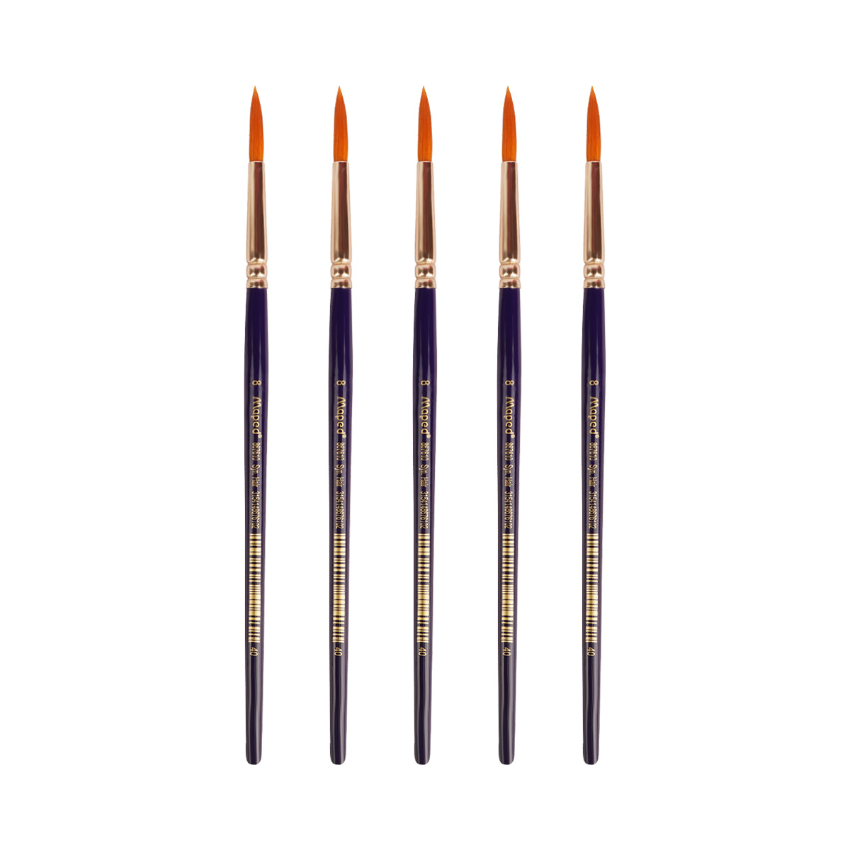 Maped Paint Brush Set - 5 Synthetic Round Brushes, Size 8