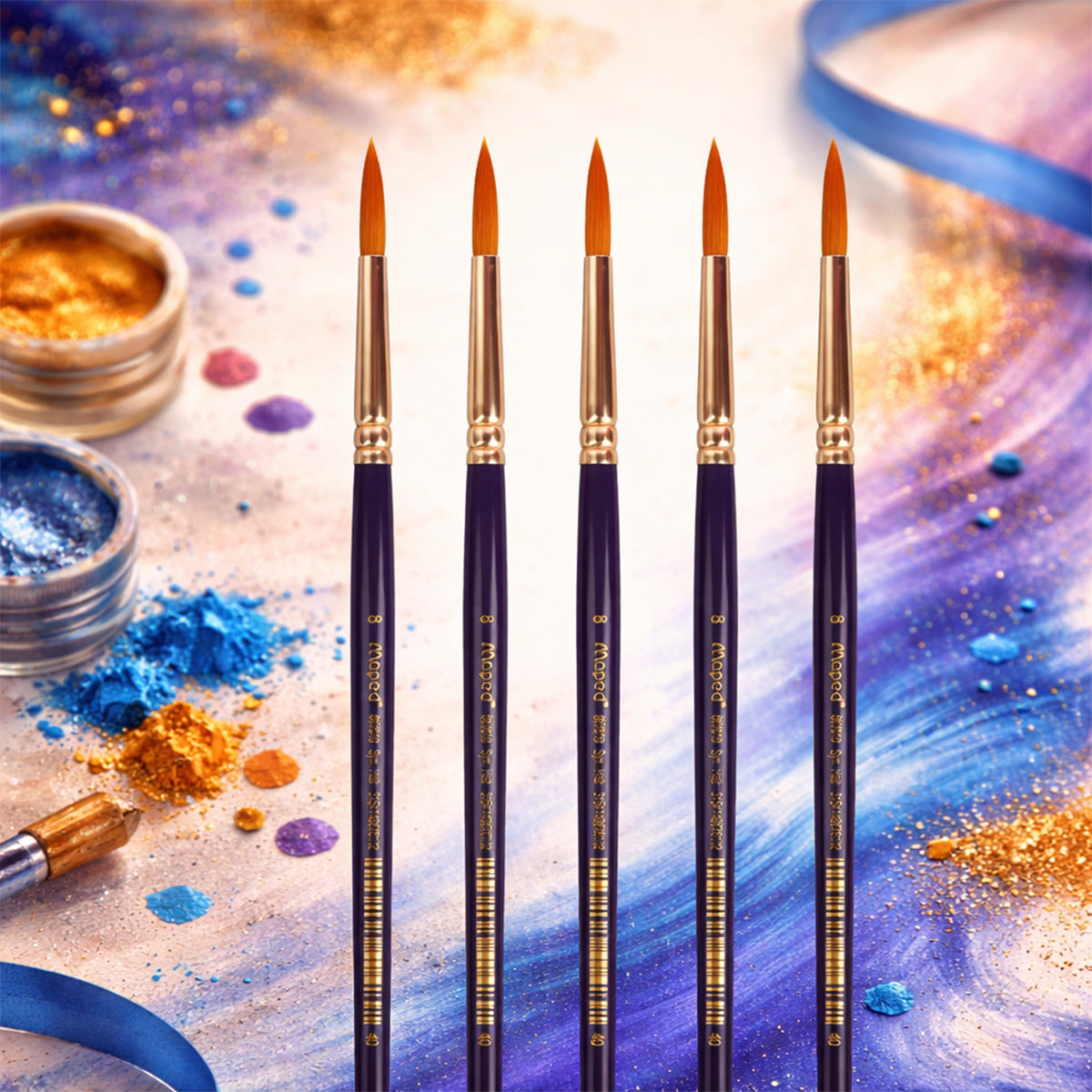 Maped Paint Brush Set - 5 Synthetic Round Brushes, Size 8