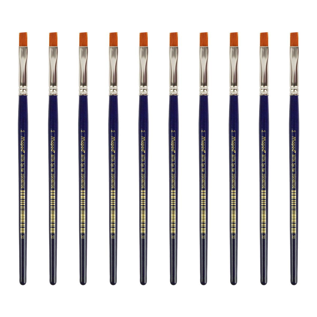 Maped Paint Brush Set - 10 Synthetic Flat Brushes, Size 2