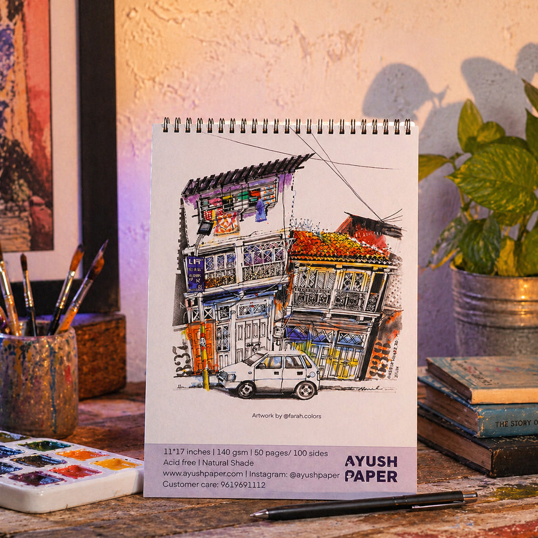 Ayush Paper Heritage Street Design A3 Wiro Sketchbook – 140 GSM, 50 Pages
