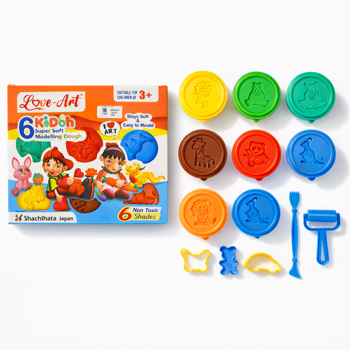 Artline Love-Art Kidoh Super Soft Modelling Dough Set – 6 Colours with Moulds, Roller & Cutter