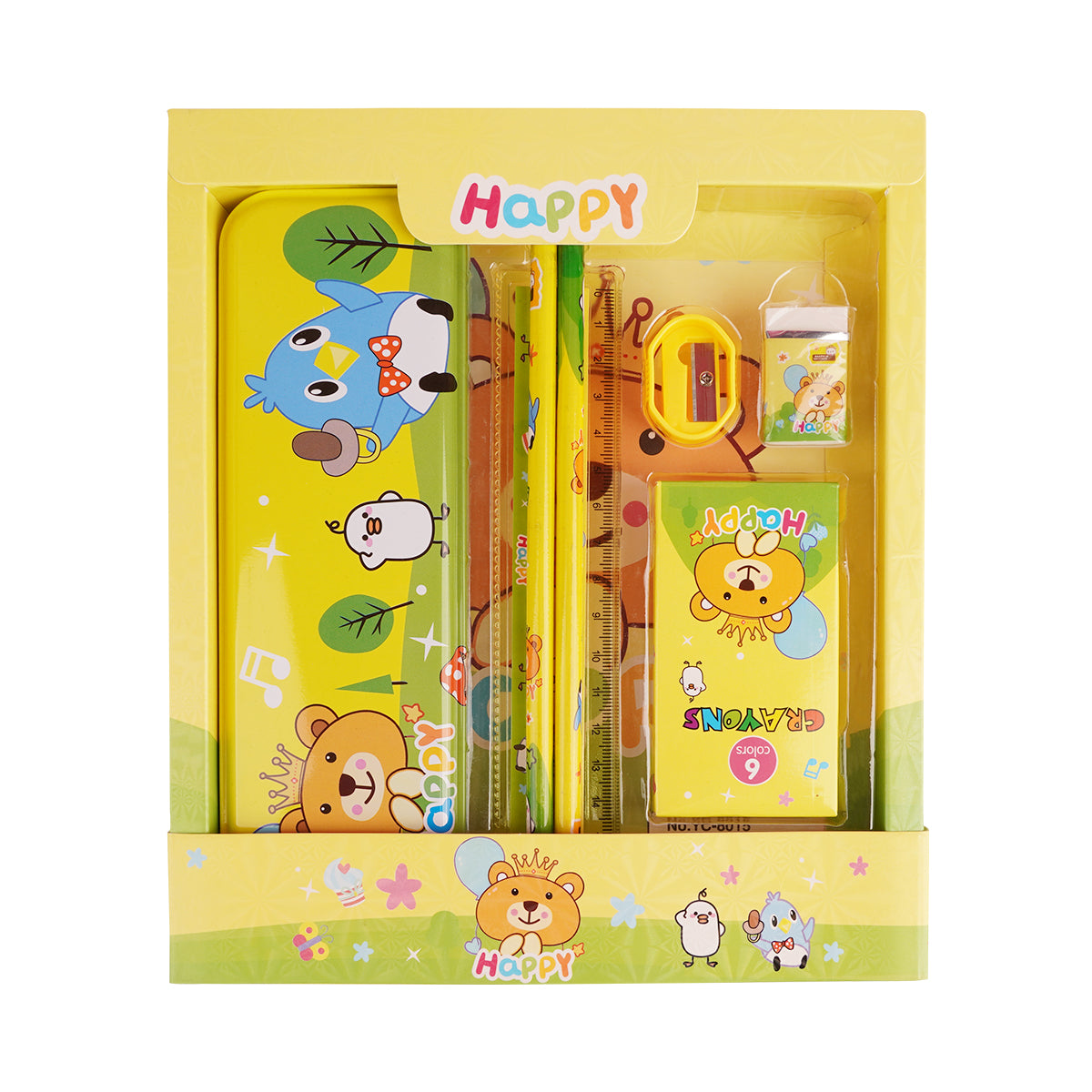 Arav Happy Kids Stationery Gift Set - Yellow & Green, Complete 6-Piece Kit