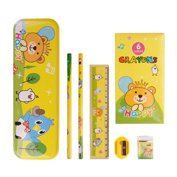 Arav Happy Kids Stationery Gift Set - Yellow & Green, Complete 6-Piece Kit