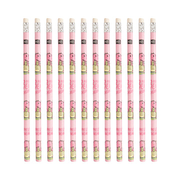 Arav Lovely Animals 12 HB Pencils - Pink Triangular with Eraser