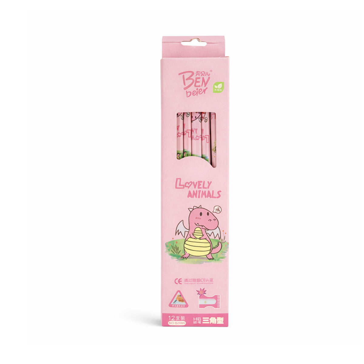 Arav Lovely Animals 12 HB Pencils - Pink Triangular with Eraser