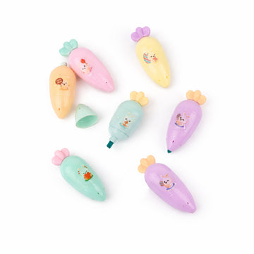 Arav Carrot-Shaped Highlighters - 6 Multicolour Set, Quick-Dry Chisel Tip