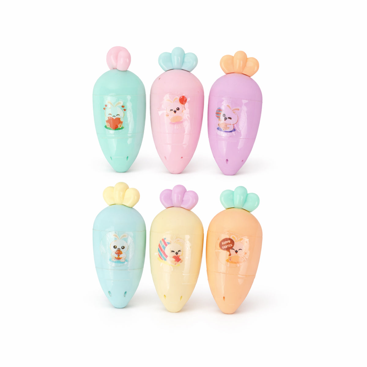 Arav Carrot-Shaped Highlighters - 6 Multicolour Set, Quick-Dry Chisel Tip