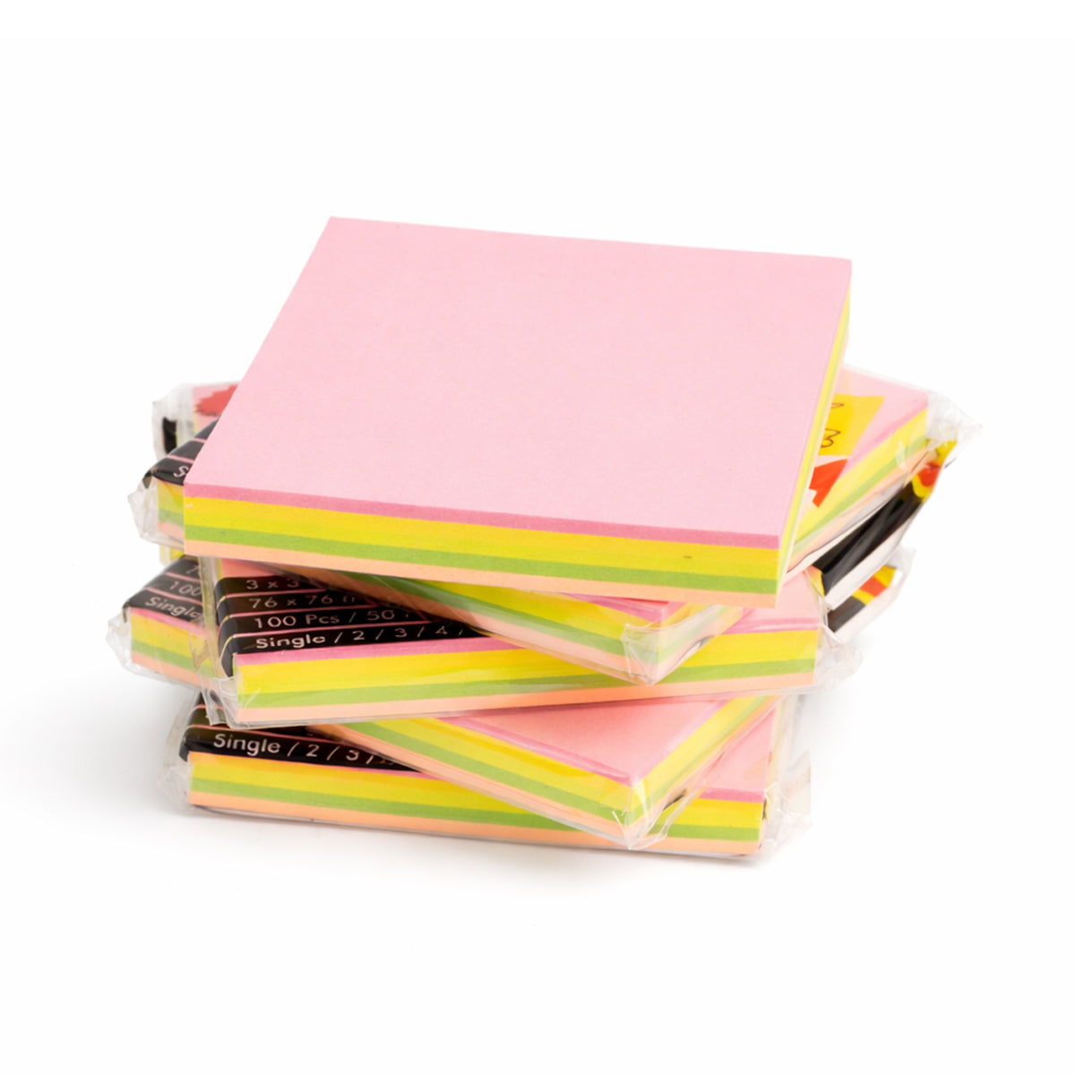 Arav JC Multi-Purpose Reusable Stick Notes - Neon 5 Pack, 3x3 Inch 100 Sheets Each