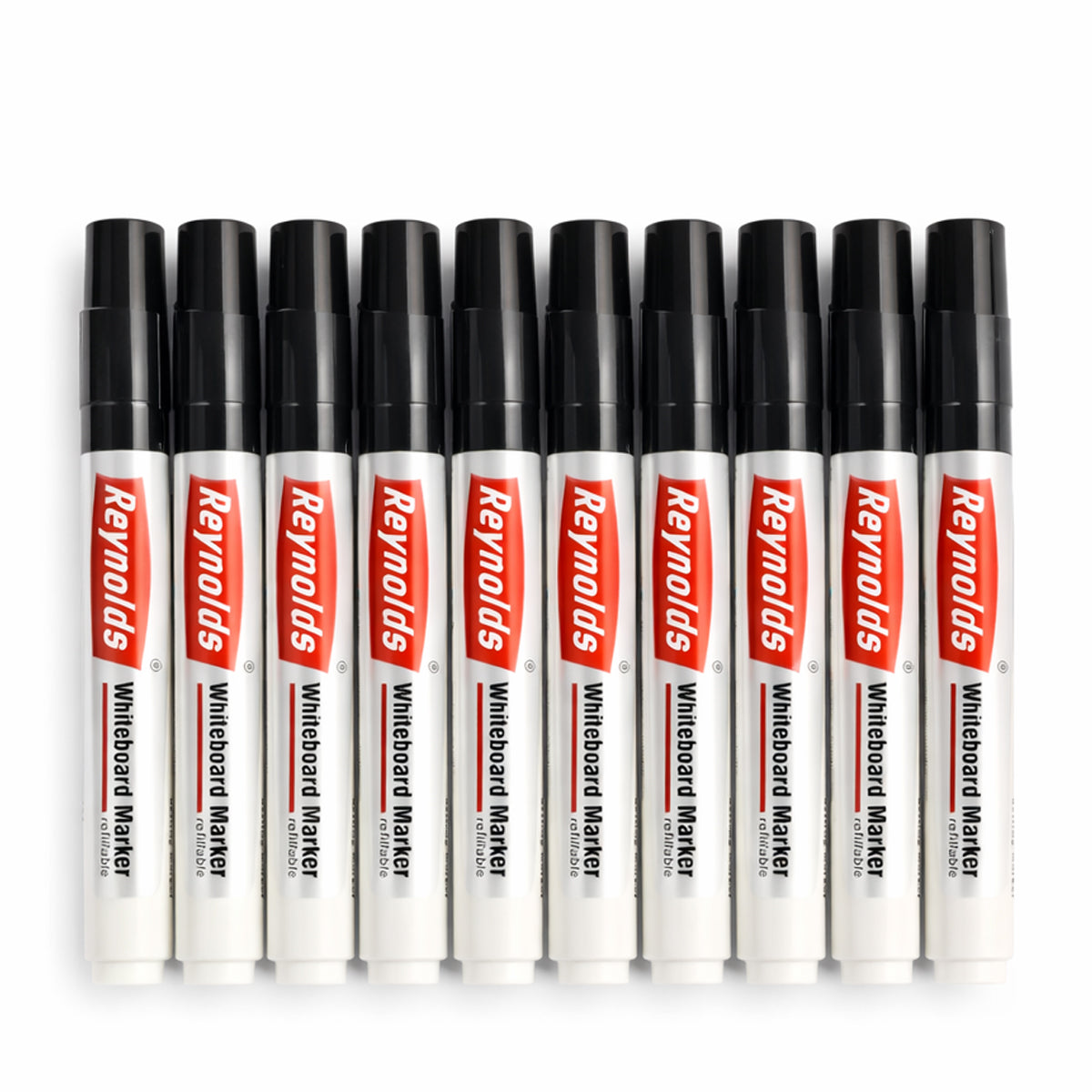 Reynolds Whiteboard Marker Refillable Black - 10 Piece Set, Medium Bullet Tip