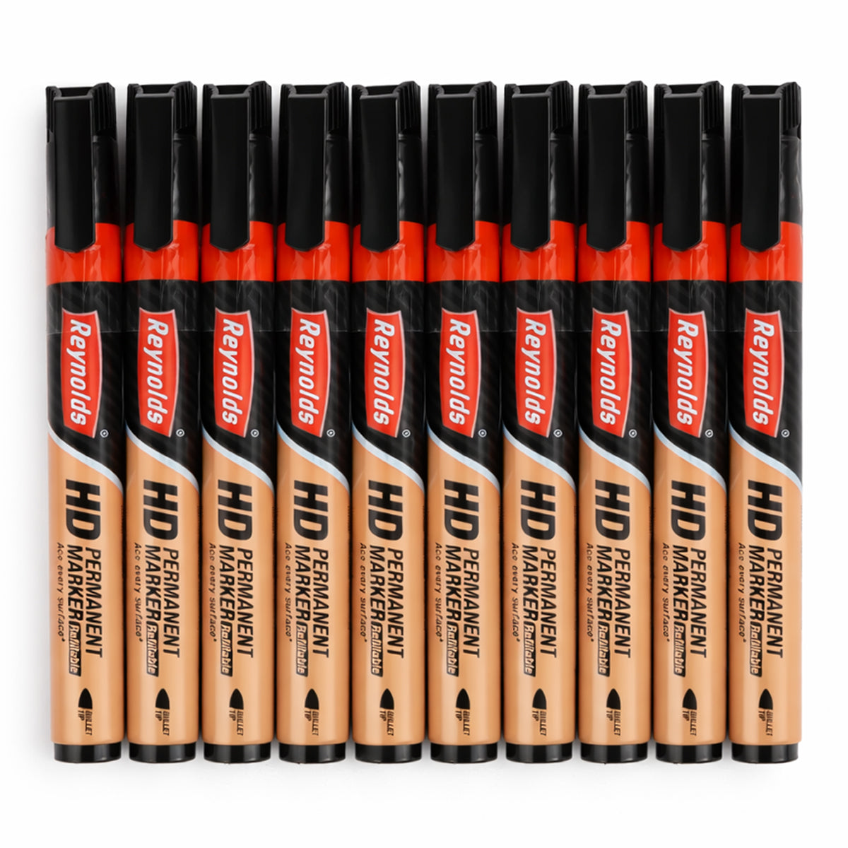 Reynolds HD Permanent Markers Red - 10 Piece Set, Bullet Tip Refillable