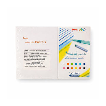 Pentel Arts Aquash Watercolour Oil Pastels - 12 Vibrant Colours + Water Brush