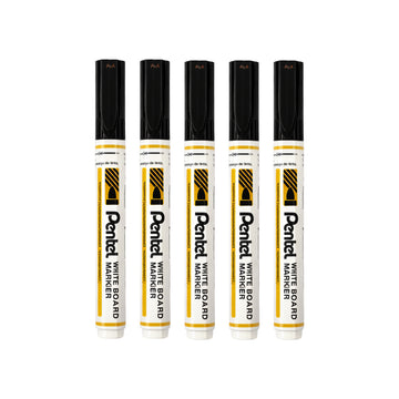 Pentel MW45 Whiteboard Marker Set - Black, 5 Pack Medium Bullet Tip
