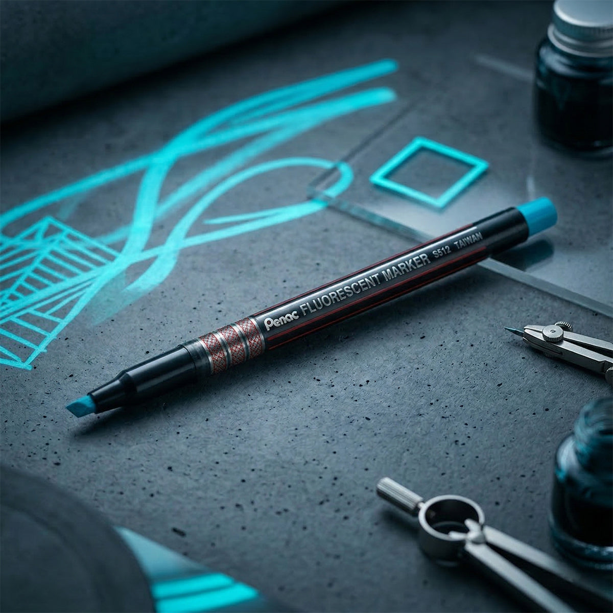 Pentel S512 Highlighter - Blue Chisel Tip, Lightweight 10g Pen Style