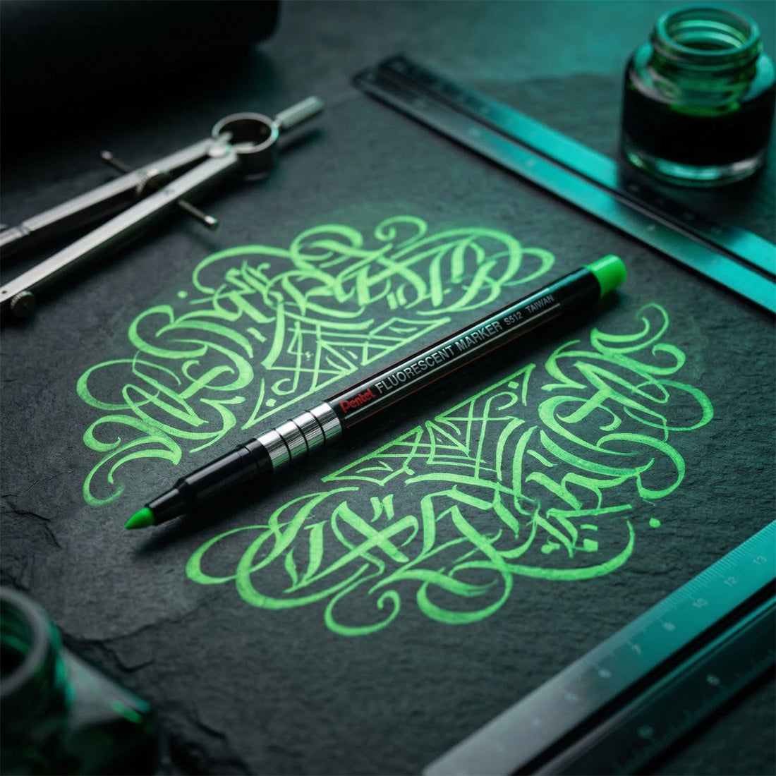 Pentel S512 Highlighter - Green Chisel Tip, Lightweight 10g Pen Style