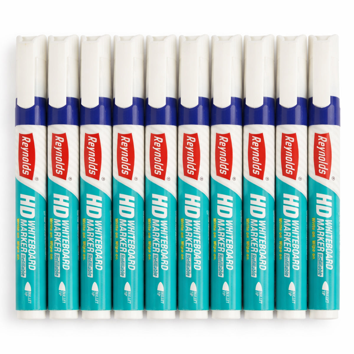 Reynolds HD Whiteboard Markers Blue - 10 Piece Set, Medium Bullet Tip