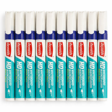 Reynolds HD Whiteboard Markers Blue - 10 Piece Set, Medium Bullet Tip
