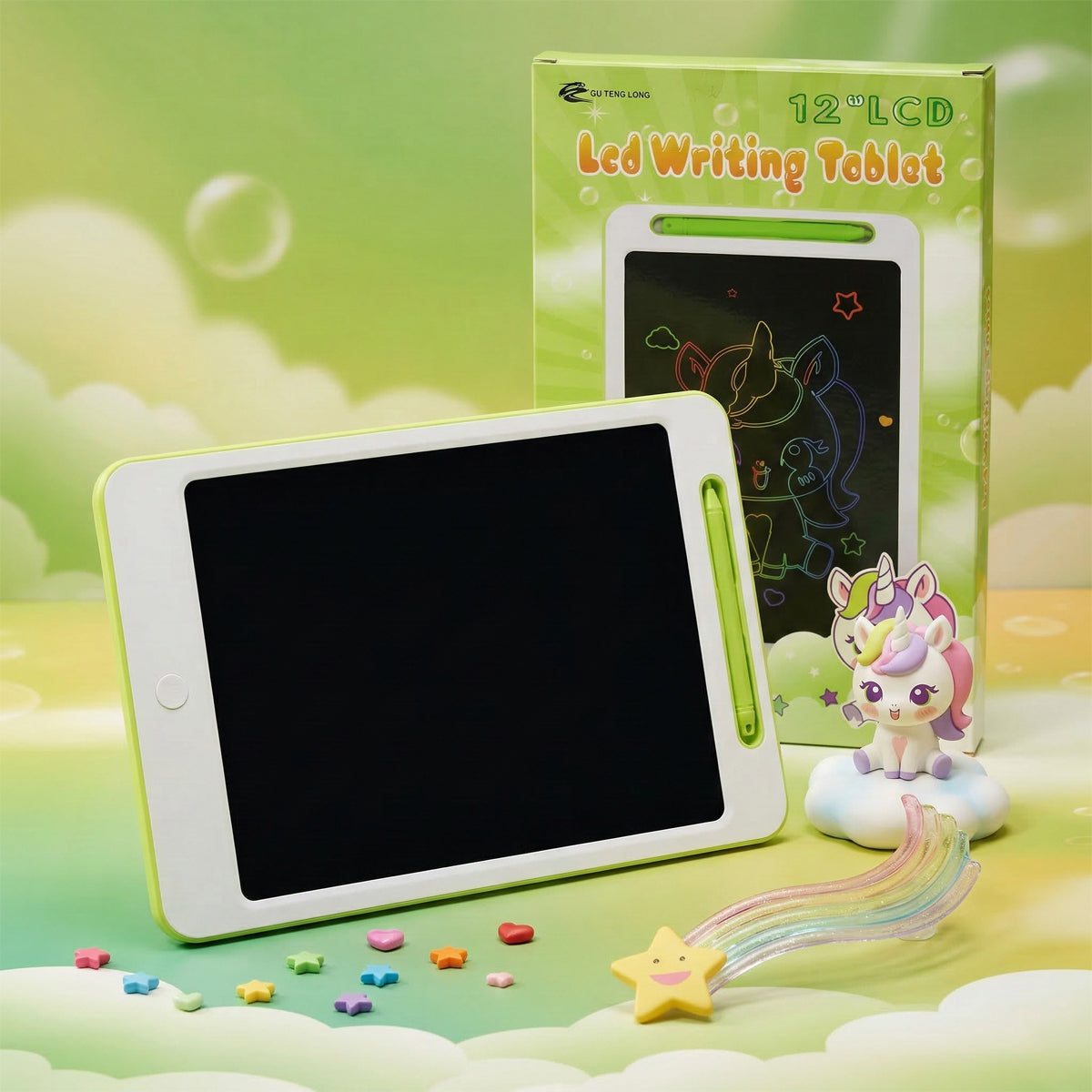 Arav Unicorn 12” LCD Writing Pad - Fun Green Digital Notepad for Kids & Adults