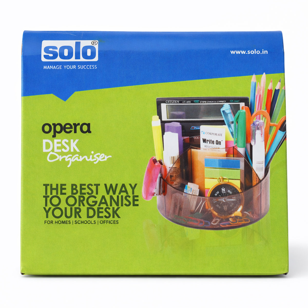 Solo Opera Desk Organiser – Transparent Brown Multi‑Compartment Stationery Holder