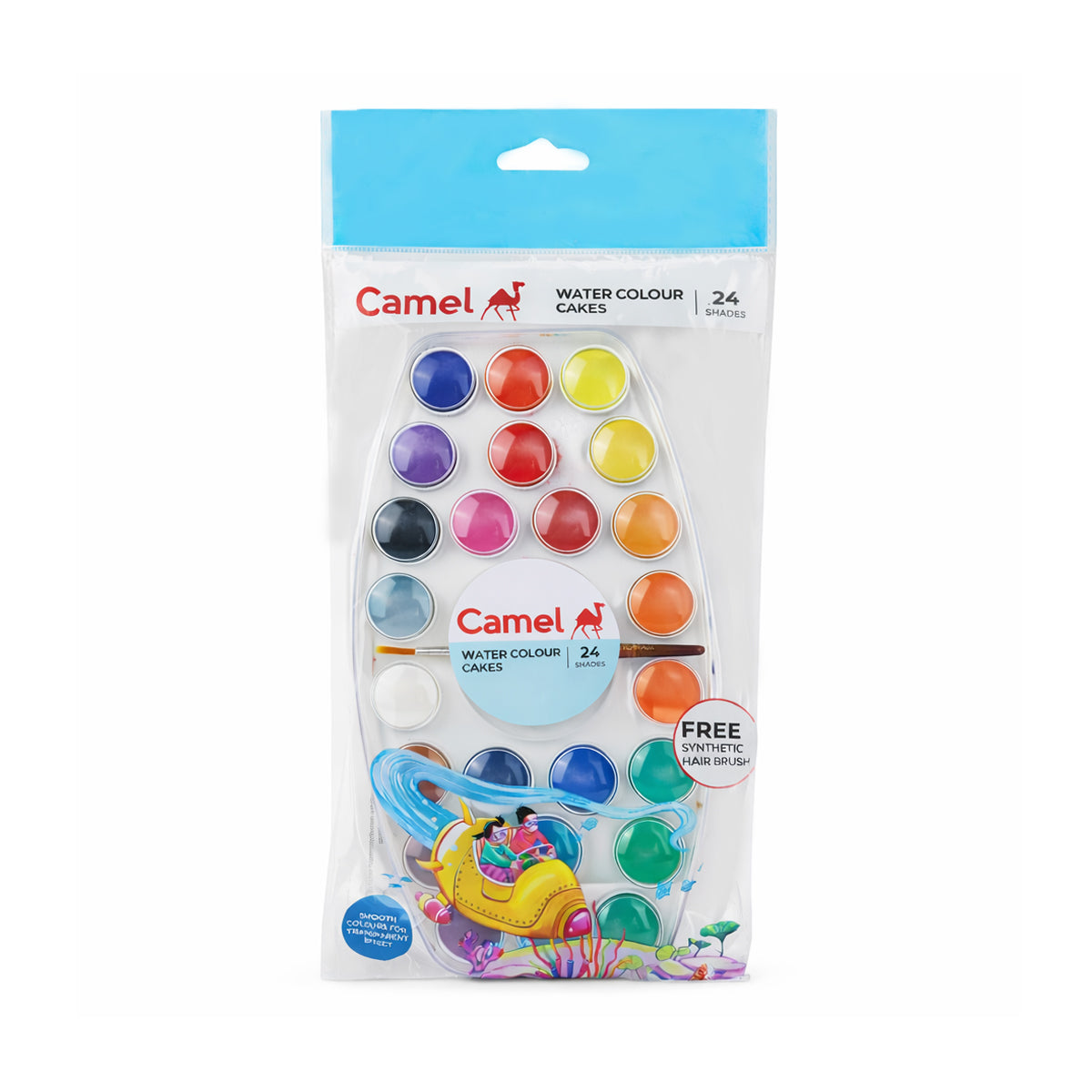 Camel 24 Shades Water Colour Cake Set with Synthetic Hair Brush
