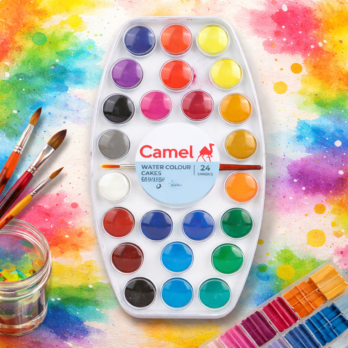 Camel 24 Shades Water Colour Cake Set with Synthetic Hair Brush