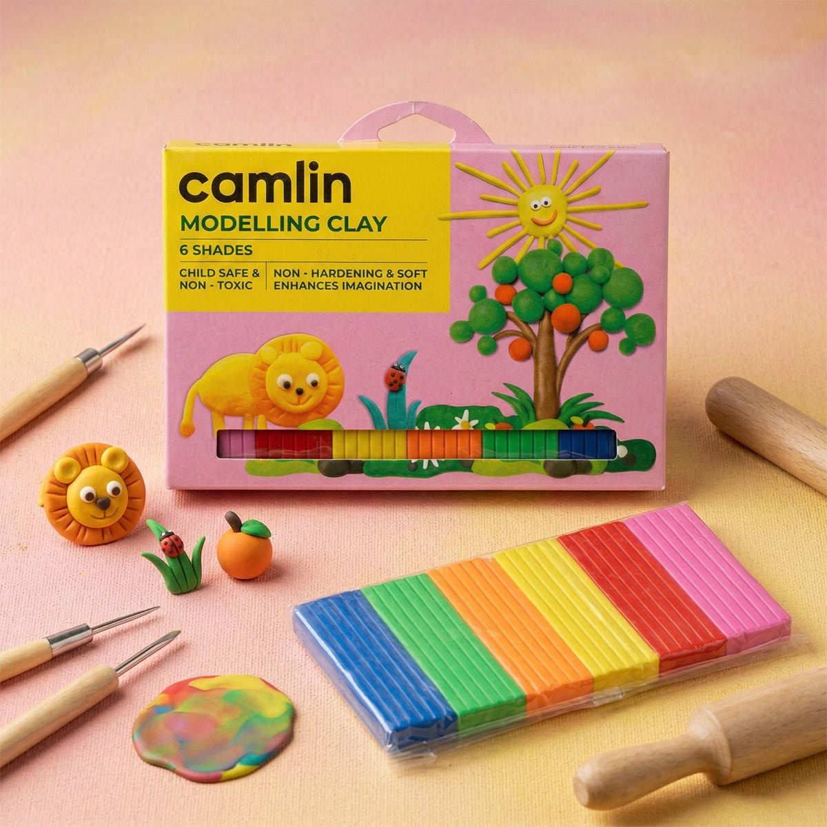 Camlin Modelling Clay 6 Shades – Soft Non‑Toxic Craft Clay for Kids