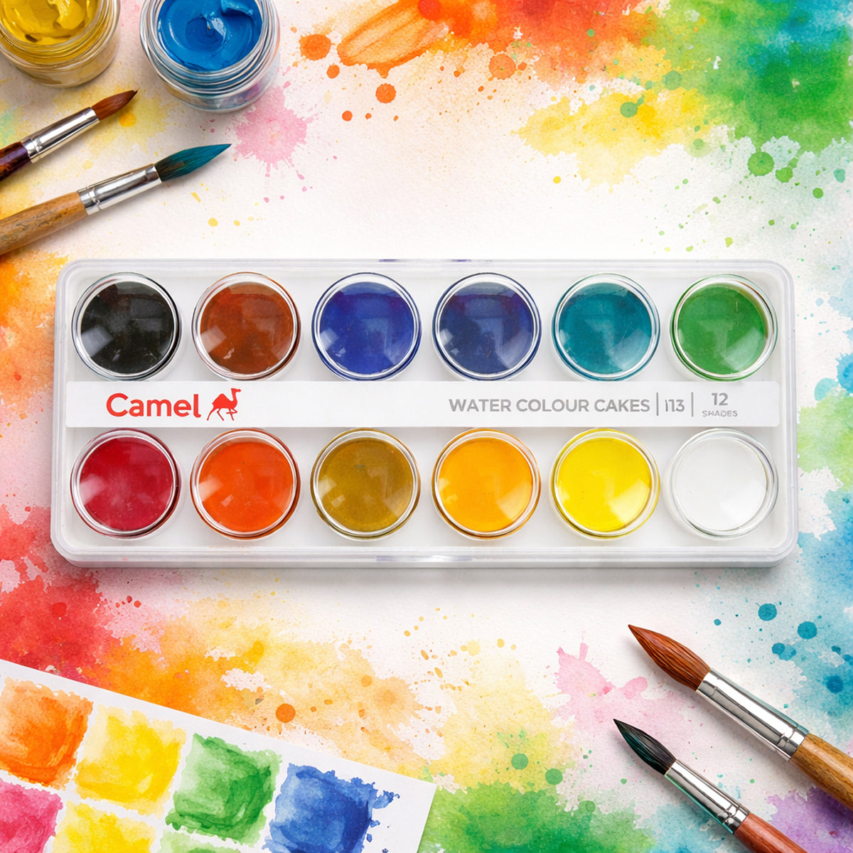 Camel 12 Shades Water Colour Cakes with Brush – Student Watercolours
