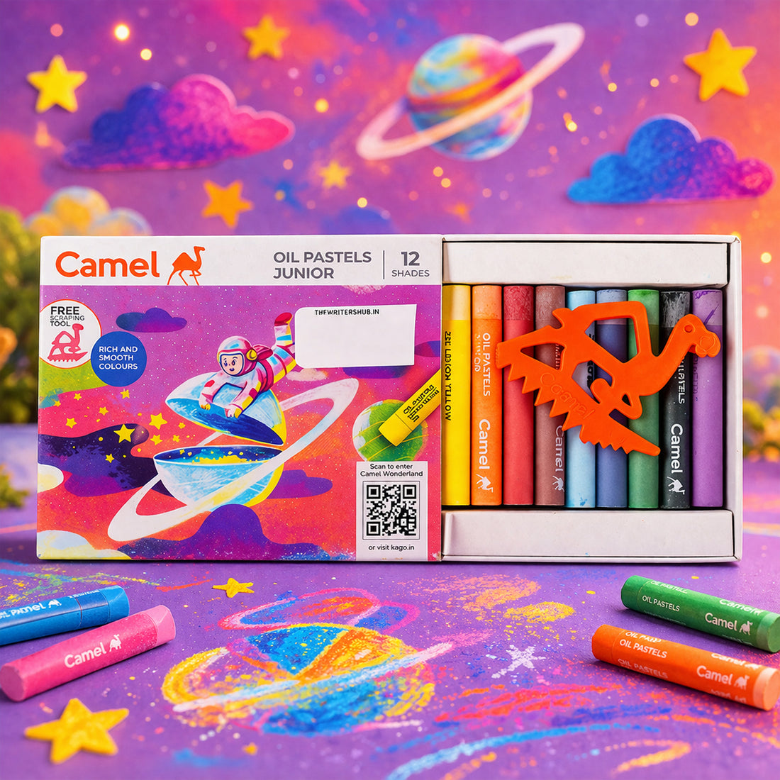 Camel Oil Pastels Junior 12 Shades – 5 Pack Set with Scraping Tool
