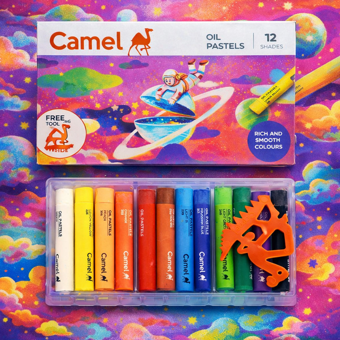 Camel 12 Shades Oil Pastels Pack of 5 – Non‑Toxic Student Drawing Set