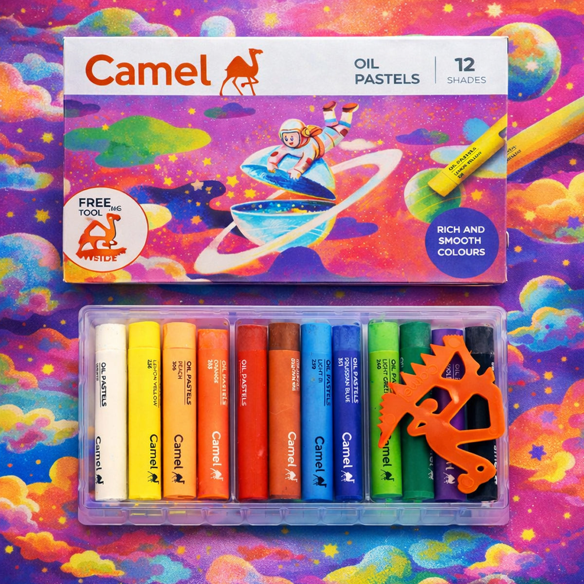 Camel 12 Shades Oil Pastels Pack of 5 – Non‑Toxic Student Drawing Set