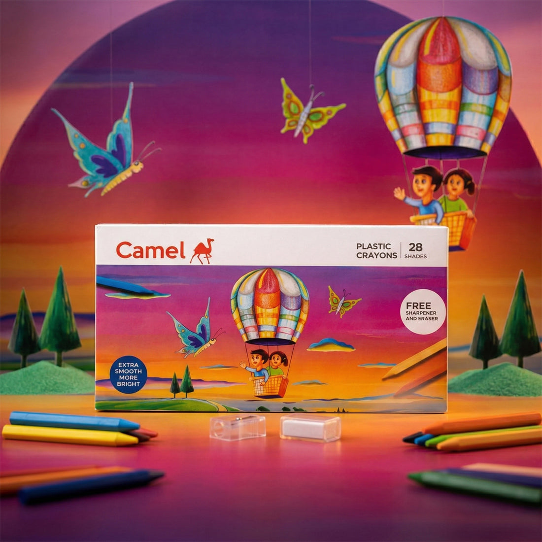 Camel Plastic Crayons – 28 Shades (Non-Toxic)