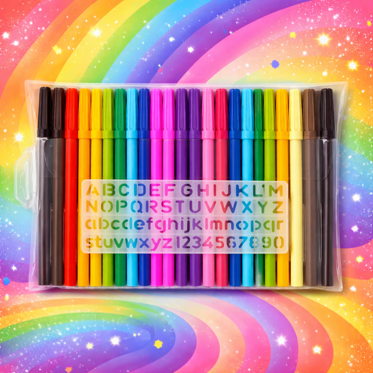 Camel 24 Shades Sketch Pens with Stencil