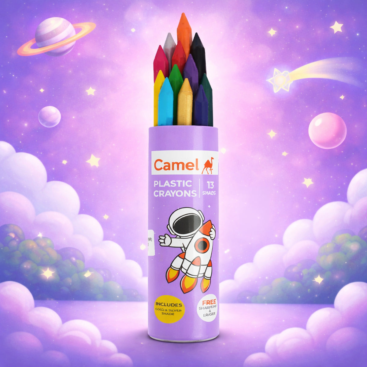 Camel 13 Shades Plastic Crayons with Eraser & Sharpener
