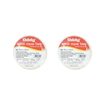 Oddy Super Clear Transparent Tape – Pack of 2 (18mm × 33m)