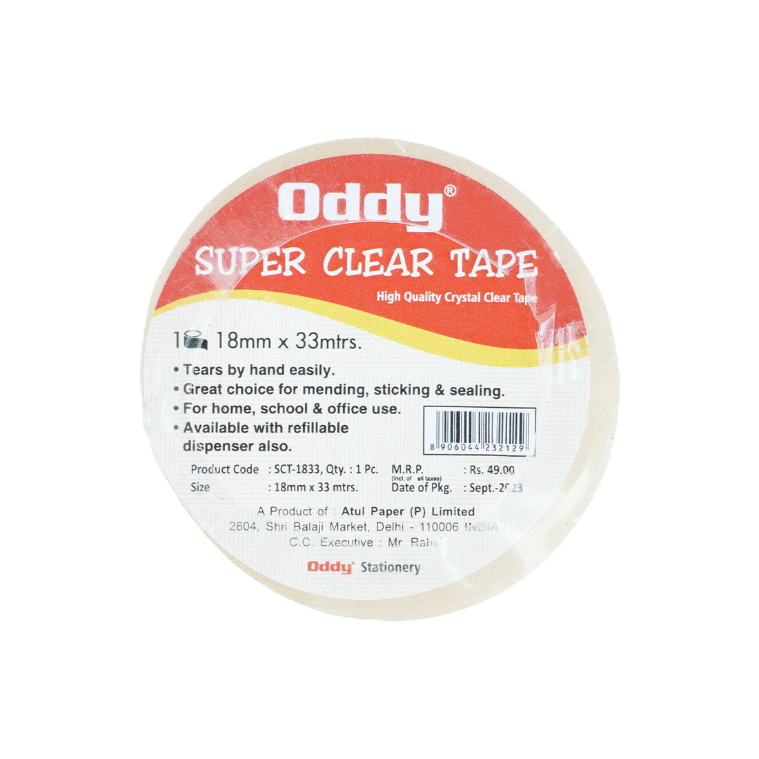 Oddy Super Clear Transparent Tape – Pack of 2 (18mm × 33m)
