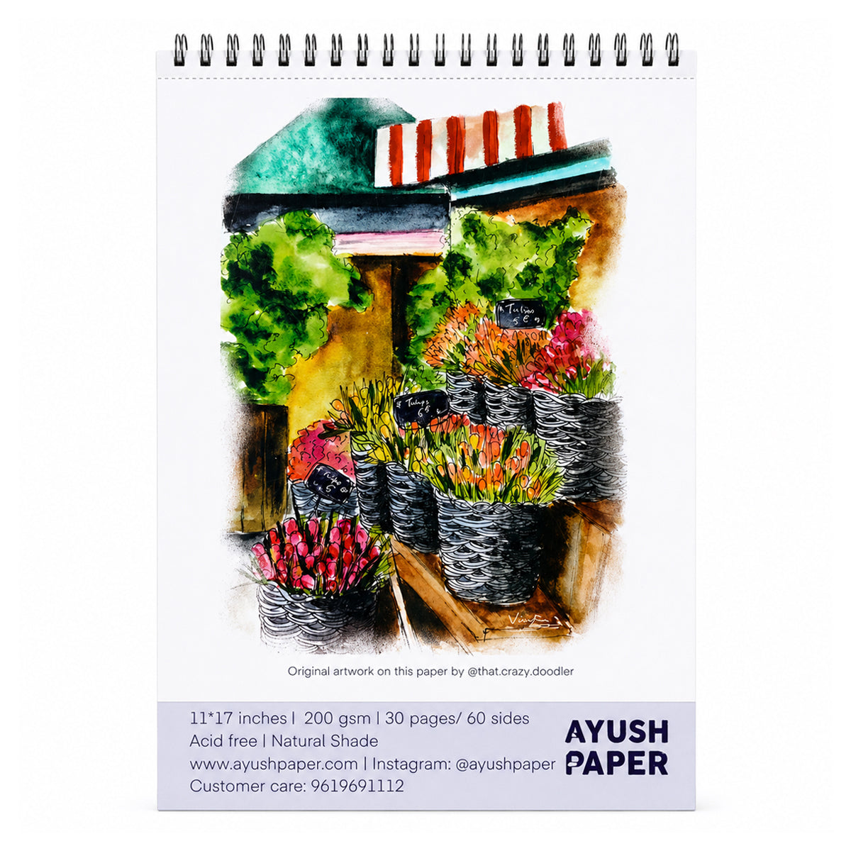 Ayush Paper Flower Shop Design 11×17 Inches Sketchbook – 200 GSM, 30 Pages