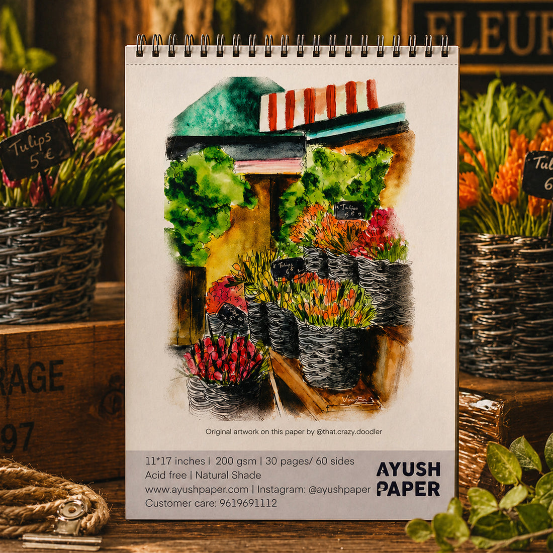 Ayush Paper Flower Shop Design 11×17 Inches Sketchbook – 200 GSM, 30 Pages