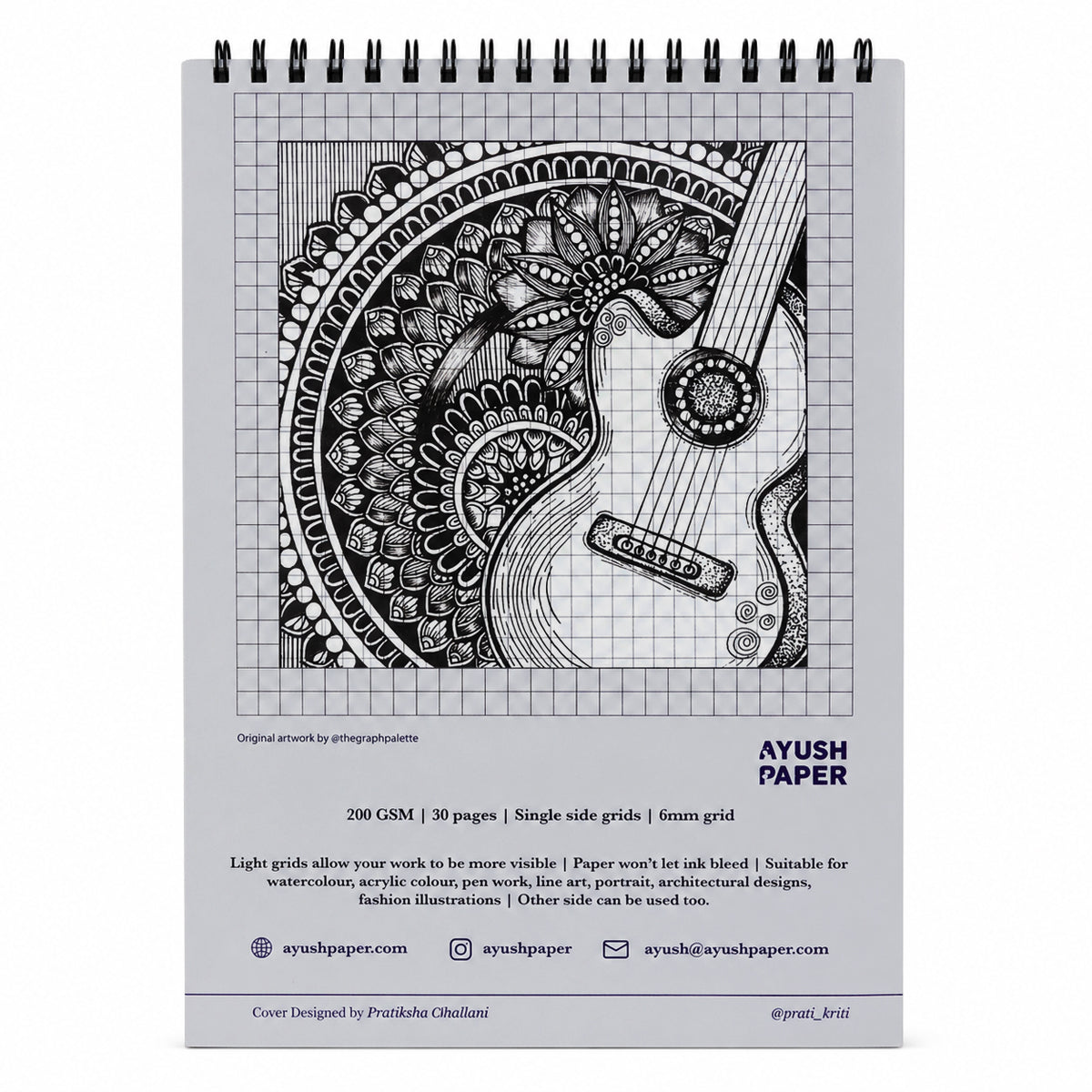 Ayush Paper Mandala Design A4 Wiro Gridbook – 200 GSM, 6 mm Grid