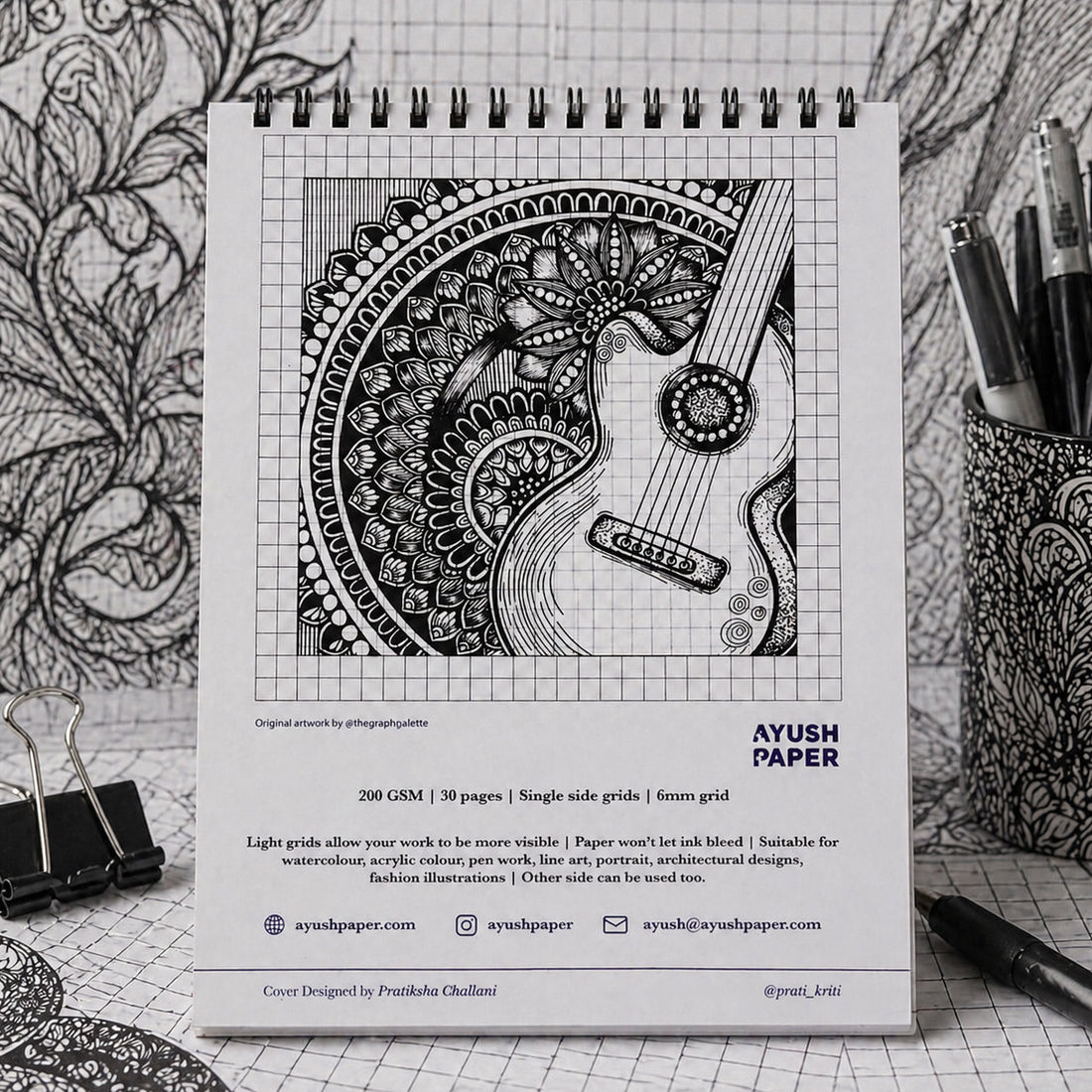Ayush Paper Mandala Design A4 Wiro Gridbook – 200 GSM, 6 mm Grid