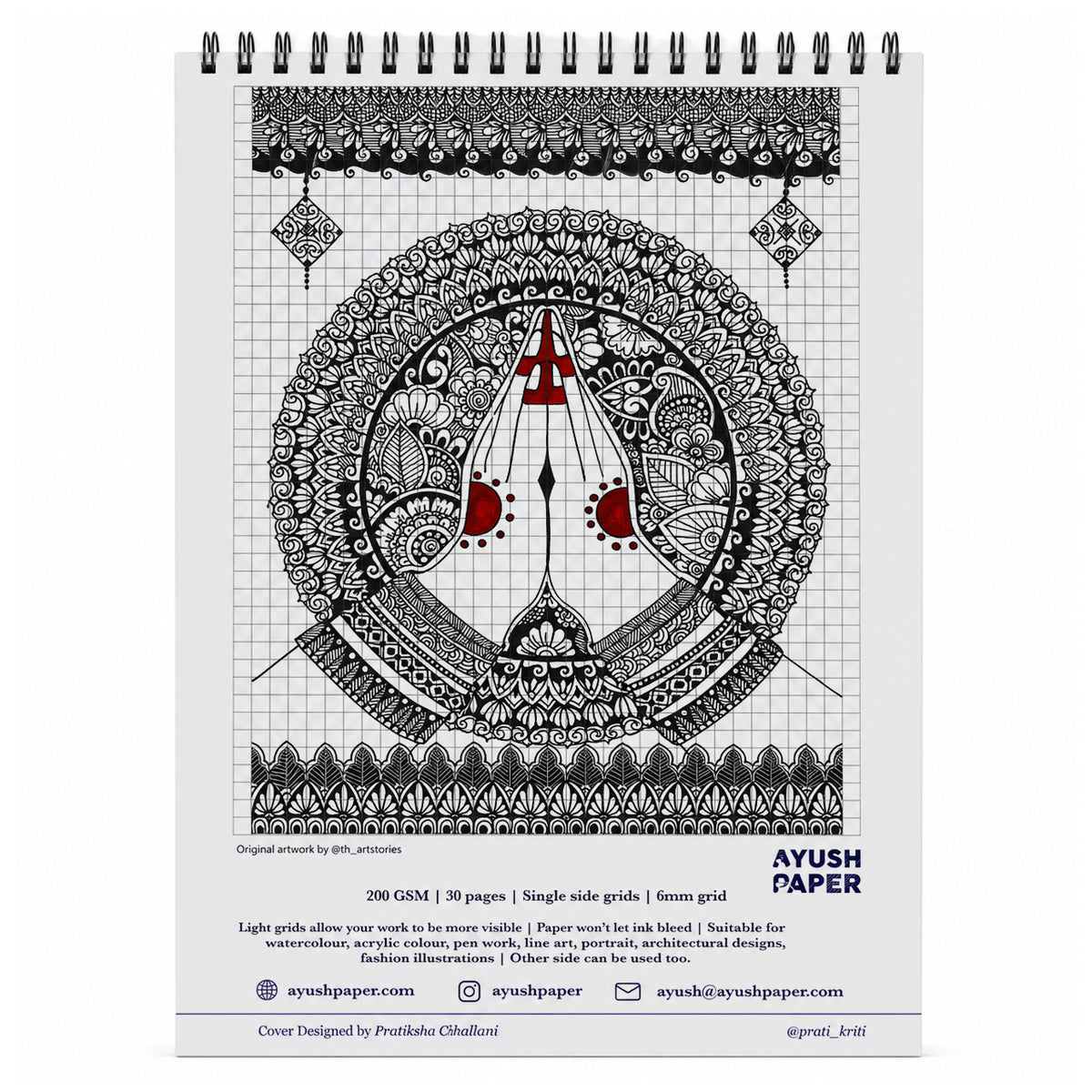 Ayush Paper Mandala Design A3 Wiro Gridbook – 200 GSM, 6 mm Grid