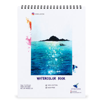 Ayush Paper A3 Wiro Watercolour Book – 270 GSM, 100% Cotton, 20 Sheets
