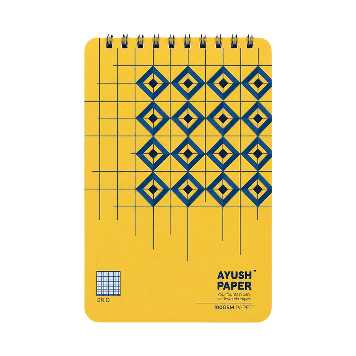 Ayush Paper Diamond Design A5 Grid Wiro Notebook - 100 GSM, 50 Pages