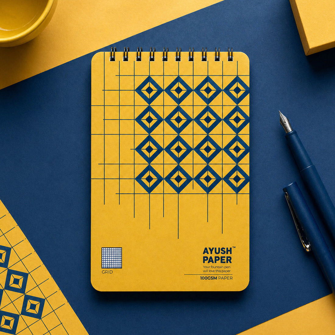 Ayush Paper Diamond Design A5 Grid Wiro Notebook - 100 GSM, 50 Pages