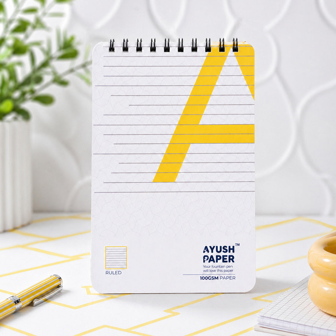 Ayush Paper A5 Ruled Wiro Notebook - 100 GSM, 50 Pages, Fountain Pen Friendly