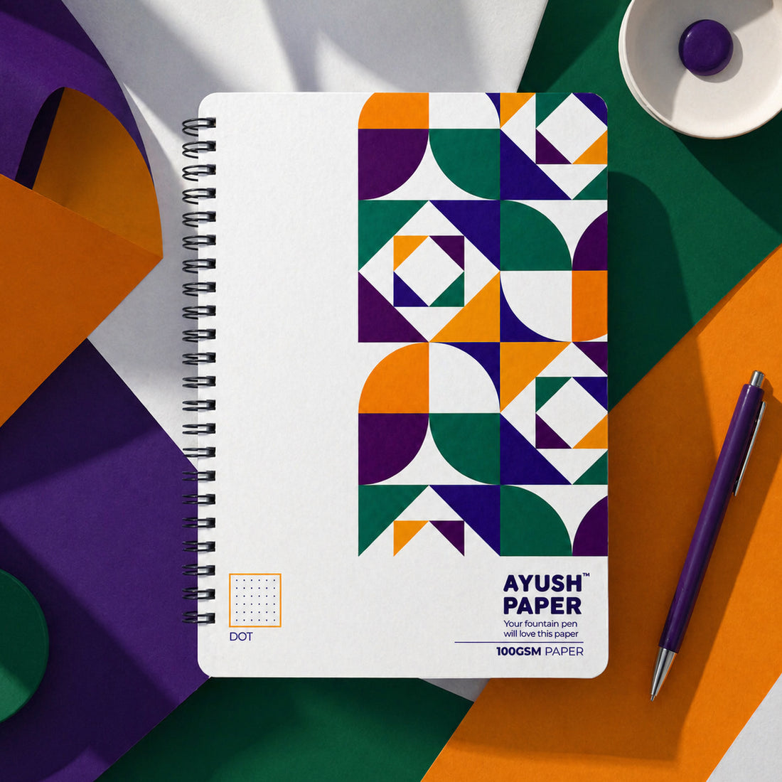 Ayush Paper Dot A4 Wiro Notebook – 100 GSM, 100 Pages, Fountain Pen Friendly