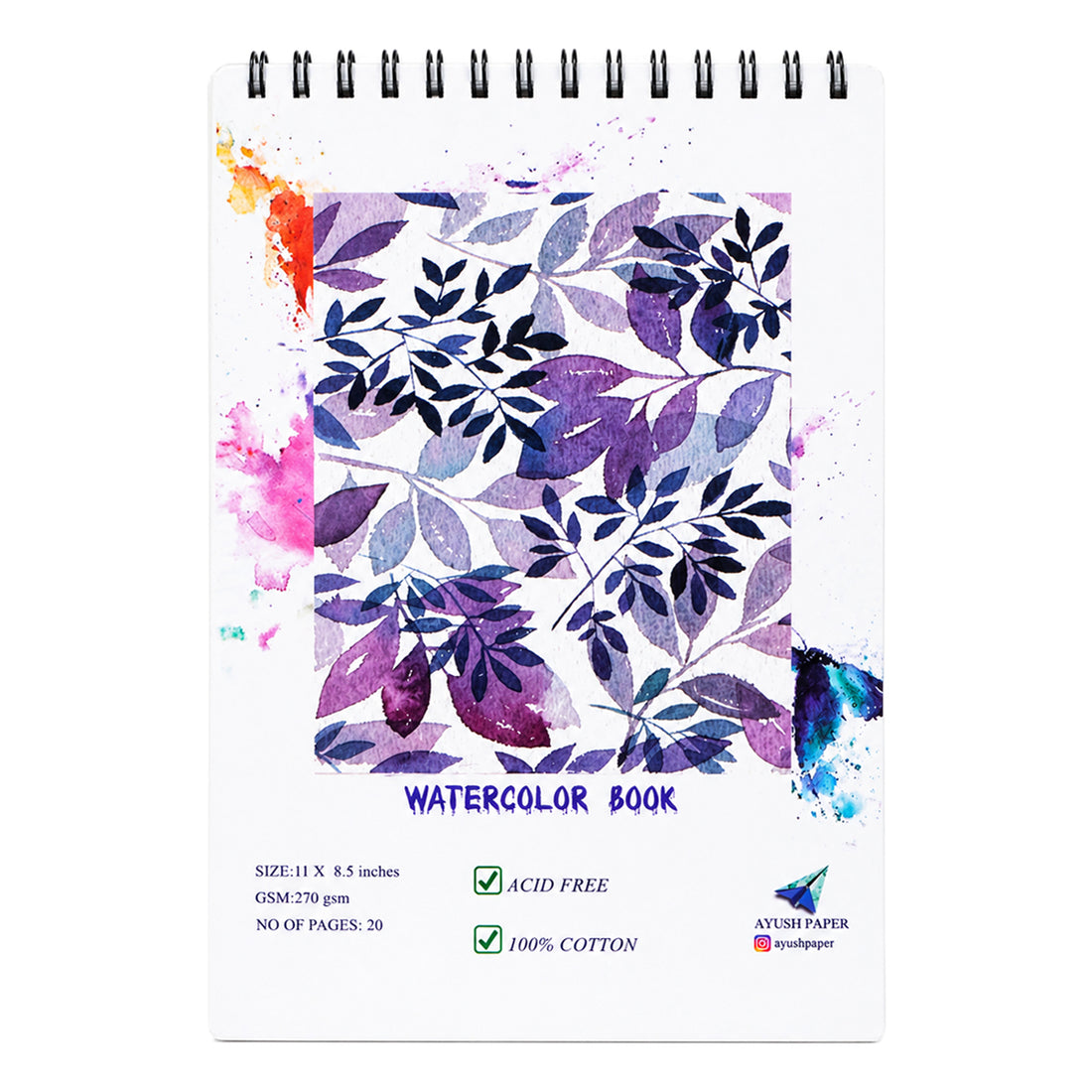 Ayush Paper A4 Watercolour Wiro Notebook - 270 GSM, 100% Cotton